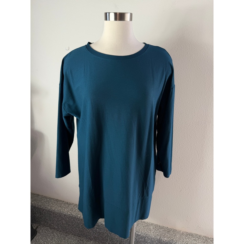 Eileen Fisher Womens Medium Teal Viscose Stretch Jersey Knit Long Sleeve Top